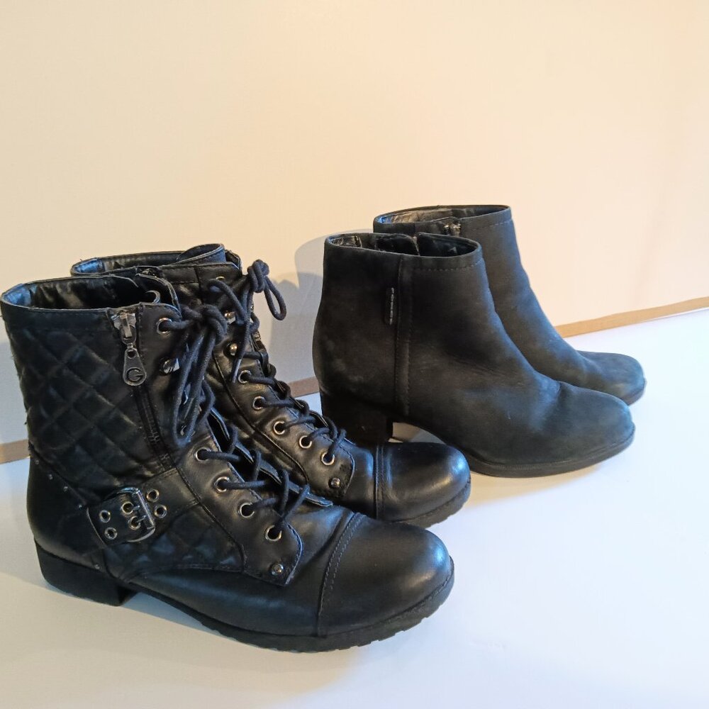 Rockport & Guess, Black Suede Leather Booties/Quilted Moto Boots Size 8.5